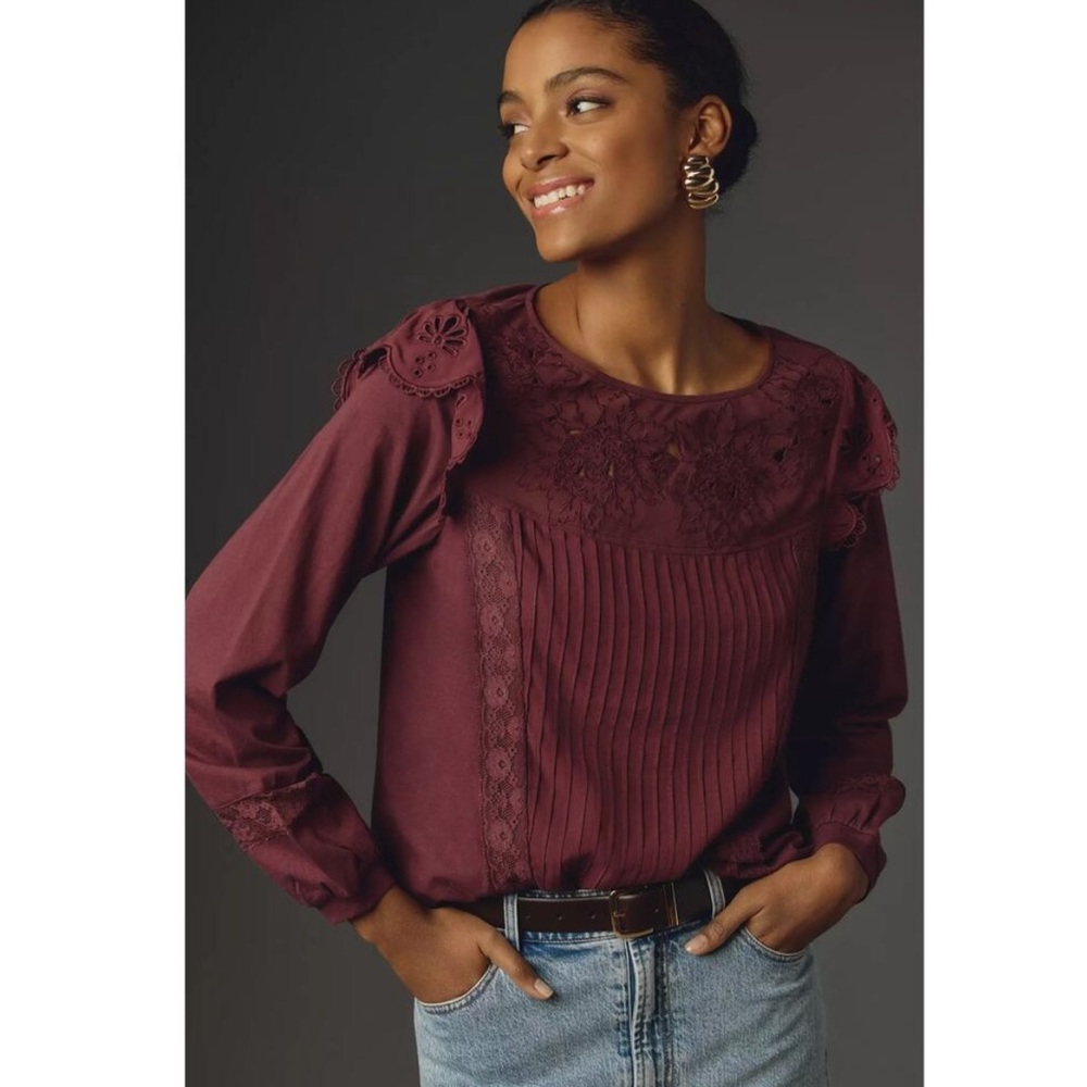 Anthropologie Tiny Crescent Ruffled Lace Top new with tags